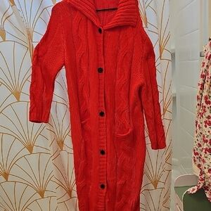 Cozy Red Cable Knit Hooded Sweater